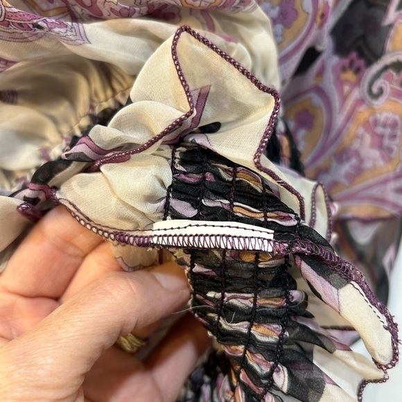 Women's Sheer Silk Blouse Cape Sleeve Medallion Paisley Print Sz M (DESIGNER???) - Picture 6 of 8